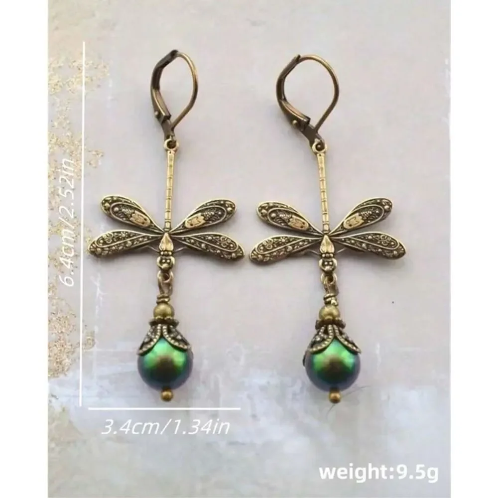 Art Nouveau Dragonfly Drop Earrings